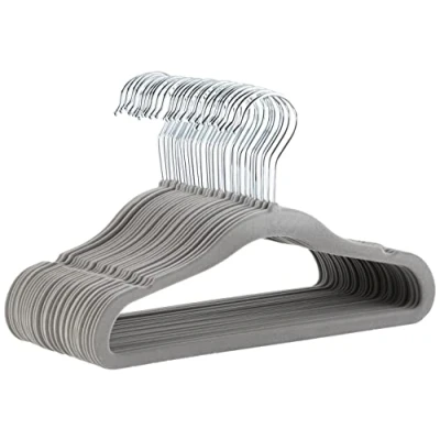 Abbildung von Amazon Basics Kinder Kleiderbügel aus Samt, rutschfeste für Babys und Kleinkinder, 29 cm, 30er Pack, Grau