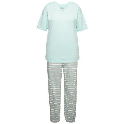 Abbildung von Ulla Popken Striped Heart Nachtwäsche Set, Damen, Größe: 42/44, Baby blue