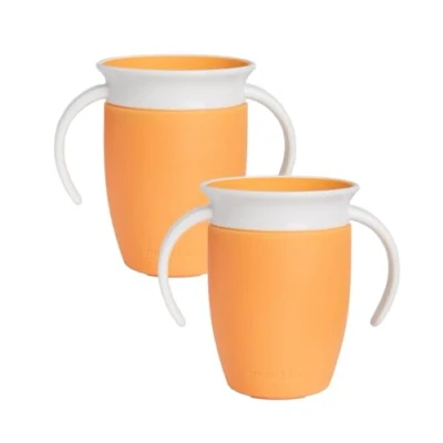 Abbildung von Munchkin Miracle 360 Baby Trinkbecher Freifließender Becher für Kleinkinder Trainingsbecher BPA frei Spill Trinkflasche mit Griffen 207 ml Ab 6 Monaten 2er Pack Orange