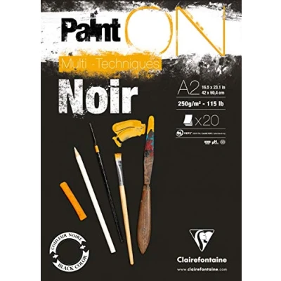 Abbildung von Clairefontaine 975171C Block Paint&#039;On (20 Blatt, kopfseitig geleimt, 250g, DIN A2) 1 Stück schwarz