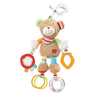Abbildung von Fehn Activity Spieltier Teddy Baby Motorikspielzeug für Kinderwagen, Kinderbett und Babyschale zum Beißen, Greifen Geräusche erzeugen Beißring Spielzeug Babys Kinder ab 0+ Monaten
