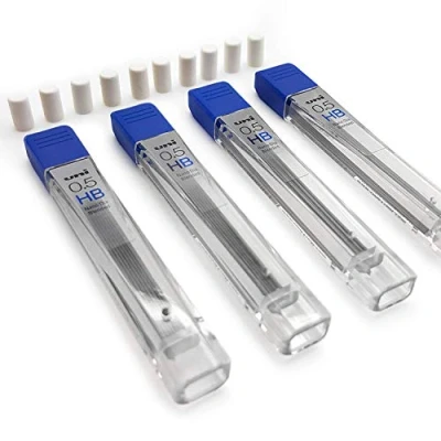 Abbildung von Uni Ball Kuru Toga Druckbleistift Minen, 0,5 mm HB, 48 Minen (4 Boxen mit 12 Stück) + 10 Ersatz Radierer