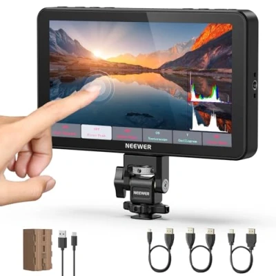 Abbildung von NEEWER F700 7&quot; Kamera Feld Monitor, 2000nit HD 1920 x 1080 IPS Touchscreen mit 3D LUT, 4K HDMI Loop In/Out Peak Focus DSLR Video Assist HDR Wellenform, Cold Shoe Mount, 5200mAh Akku und Kabel
