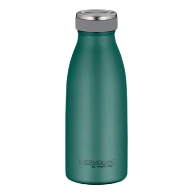 Abbildung von THERMOcafé by THERMOS TC BOTTLE moss green mat 0,35l, Edelstahl Isolierflasche kohlensäurefest, 12h heiß 24h kalt, Auslaufsicher, für Schule, Unterwegs &amp; Büro