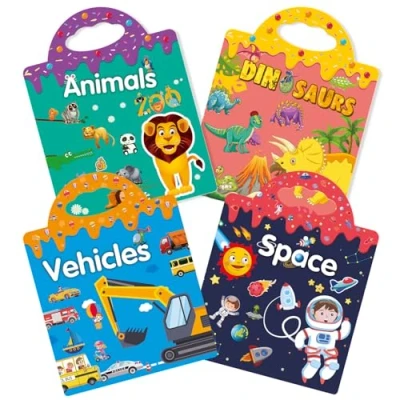 Abbildung von GUYUCOM 4 Pack Wiederverwendbares 3D Stickerbuch für Kinder, Tragbar, Wasserdicht, Geeignet Jungen und Mädchen ab 2 Jahren, Kinder Geschenk Spielzeug 3 5 jahre