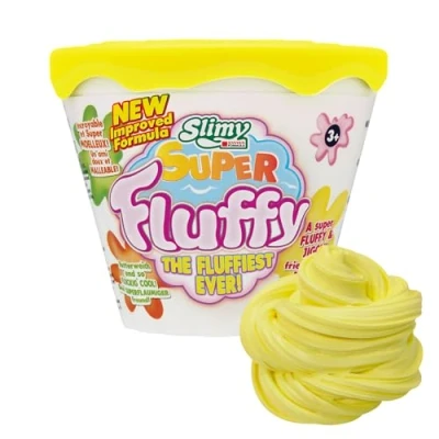 Abbildung von Slimy Super Fluffy 100g Gelb Spielmasse im Becher der flaumigste Original Slime, lustig duftende Schleim Knete für Kinder