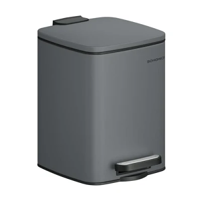 Abbildung von SONGMICS Kosmetikeimer, 6 Liter, Mülleimer Bad, kleiner Abfalleimer, Tretmülleimer, mit Pedal, für kleine Räume, Deckel, Softclose, Stahl, schiefergrau LTB590G02