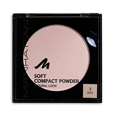 Abbildung von Manhattan Soft Compact Powder, Helles Kompakt Puder mit Puderquaste für einen matten, ebenmäßigen Teint, Farbe Beige 3, 1 x 9g