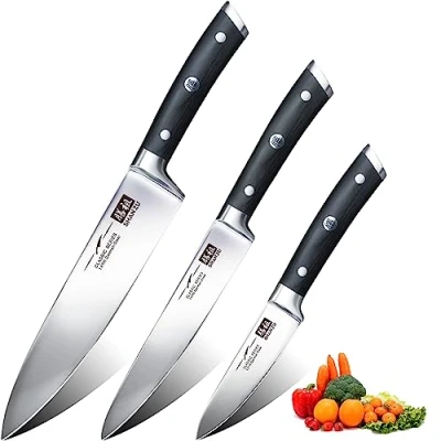 Abbildung von SHAN ZU Messerset 3 tlg, Profi Küchenmesser Kochmesser Set aus Deutscher Edelstahl Extra Scharfe Messer Set, 20cm Chefmesser &amp; 15cm Allzweckmesser 9.5cm Schälmesser