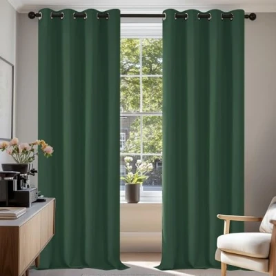 Abbildung von Deconovo Verdunkelungsgardinen Ösen Thermovorhang Blickdicht Schlafzimner Verdunkelungsvorhang, 240x135 cm(HöhexBreite), Waldgrün, 2er Set