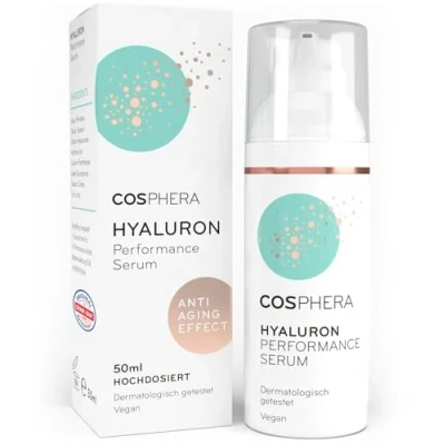 Abbildung von Cosphera Hyaluron Serum hochdosiert 50ml Vegan I Hyaluronsäure Konzentrat Microneedling geeignet Anti Falten Creme für Augen, Gesicht, Hals &amp; Dekollete Aging Gel Frauen und Männer