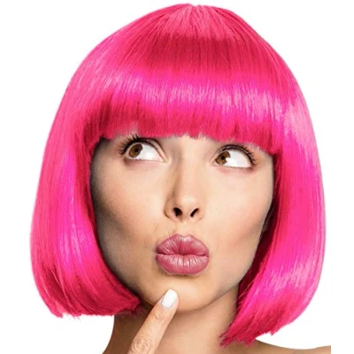 Abbildung von Bob Perücke Wig Cabaret Pagenkopf Pagen Charleston Perücken für Karneval/Fasching &amp; Motto Party 13 FARBEN (Pink)