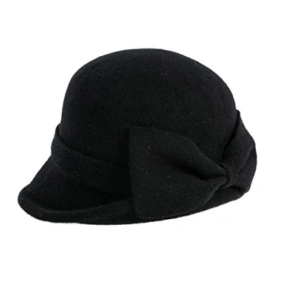 Abbildung von Comhats 100% Wolle 1920s Retro Fedorahüte Kirche Hüte Frauen Filzhut Damen Klassisch Bowler Hut Schwarz