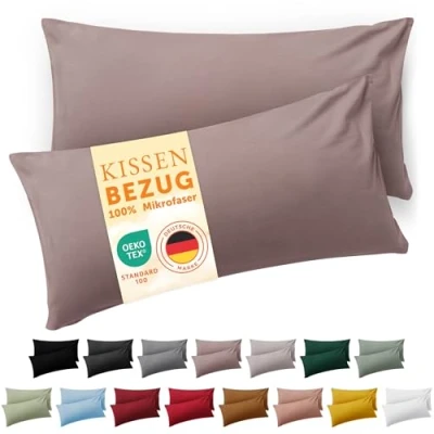 Abbildung von Blumtal Kissenbezug 40x60 cm 2er Set Kissenbezüge, Taupe, Kopfkissenbezug aus weichem Mikrofaser waschbare Kissenhülle, Oeko TEX Zertifiziert für Kissen