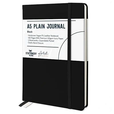 Abbildung von STATIONERY ISLAND Notizbuch a5 Blanko, Journal Hardcover mit 120 g/m² Dickem Papier, 180 Seiten Tagebuch, Notebook für Mädchen, Reisetagebuch, Planen, Lernen, Schreiben