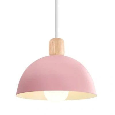 Abbildung von iDEGU Hängelampe Retro E27 LED Hängeleuchte Moderne Skandinavisch Deckenleuchte aus Metall Holz Pendelleuchte für Schlafzimmer Esszimmer Küche Restaurant (Rosa, 1 Stück)
