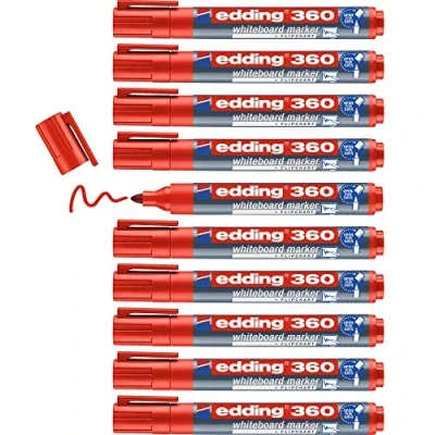 Abbildung von edding 360 Whiteboardmarker rot 10 Whiteboard Stifte Rundspitze 1,5 3 mm Boardmarker abwischbar für Whiteboard, Flipchart, Magnettafel, Pinnwand, Memoboard Sketchnotes nachfüllbar