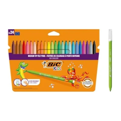 Abbildung von BIC Kids Filzstifte Kid Couleur, Fasermaler zum Malen in 24 auswaschbaren Farben, mit stabiler Spitze, im Karton Etui, ab 5 Jahre