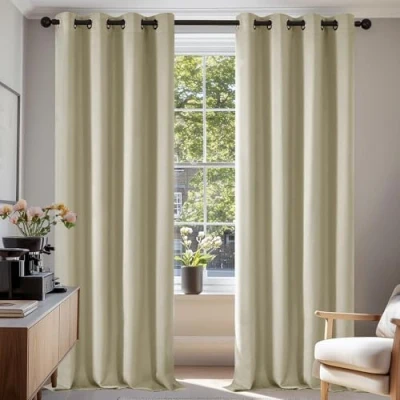 Abbildung von Deconovo Verdunkelungsvorhang mit Ösen für Wohnzimmer Thermogardine Kälteschutz, 220x140 cm(HöhexBreite), Beige, 2er Set