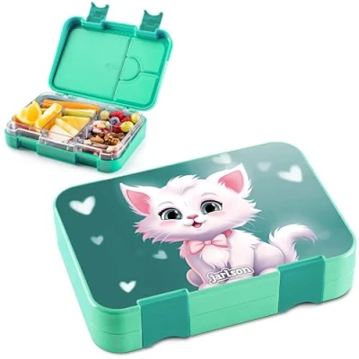 Abbildung von Jarlson® Brotdose Kinder mit Fächern TONI Lunchbox Bento Box auslaufsicher Jausenbox für Kindergarten und Schule Mädchen Jungen Vesperbox Snackbox (KATZE 3.0)