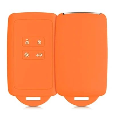 Abbildung von kwmobile Autoschlüssel Hülle kompatibel mit Renault 4 Tasten Smartkey (nur Keyless Go) Silikon Schutzhülle Schlüsselhülle Cover in Fruity Orange
