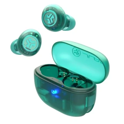 Abbildung von JLab Go Pop ANC In Ear Kopfhörer Bluetooth, Active Noise Cancelling kabellose 24+ Std. Spielzeit, True Wireless Earbuds, IP55 schweißresistent, Multipunkt, Transparentes Blaugrün