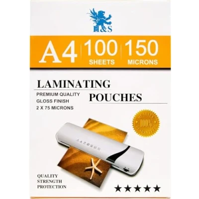 Abbildung von H&amp;S Laminierfolien A4 100 Stück x Din Laminierfolie glänzend und klar Künstlerqualität 150 Micron (2X 75 Micron) Folierfolien Set blasenfrei knitterfrei