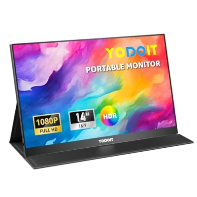 Abbildung von Yodoit Tragbarer Monitor 14 Zoll 100% sRGB 1920 x 1080 FHD Bildschirm IPS Display mit USB Typ C eingebauten Lautsprechern für PC, Laptop, MacBook, Xbox, PS 3/4/5, Switch und TV