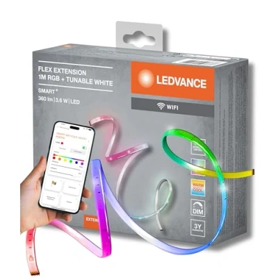 Abbildung von LEDVANCE LED Smartes Lichtband mit WiFi Technologie für Innen, Erweiterung um 1 Meter Länge, Lichtfarbe änderbar (2700 6500K), RGB Farben änderbar, Schutzart IP20, SMART+ FLEX MULTICOLOR