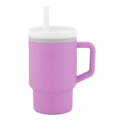 Abbildung von Infantino My 1st Tumbler Süßer Minibecher mit Auslaufsicherem Strohhalm und Kleinkindfreundlichem Griff, Fördert das Trinken, Leicht zu Reinigen, 255 ml, Lilac