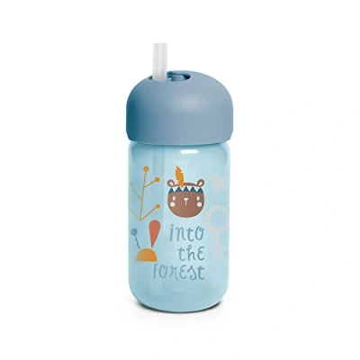 Abbildung von Suavinex 401204 Trinkbecher Baby Training Cup mit flexiblem Strohhalm und Tropfschutz, ab 18 Monaten, Farbe Hellblau, 340 ml, 8 x 9,1 18,1 cm