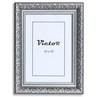 Abbildung von VictoR Vintage Bilderrahmen „Rubens“ in 10x15 cm (A6) Schwarz Silber Leiste: 30x20mm Echtglas Barock Antik
