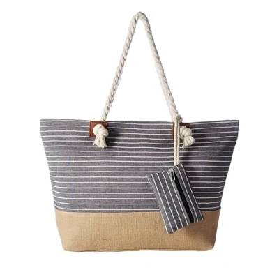Abbildung von DonDon Badetasche XXL Familie Strandtasche Damen mit Reißverschluss Beach Bag groß Gestreift schwarz