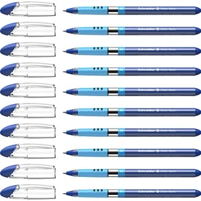 Abbildung von Schneider 151103 Slider Basic Kugelschreiber (Kappenmodell mit Soft Grip Zone, Strichstärke M) 10er Pack, blau