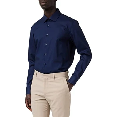 Abbildung von Seidensticker Herren Slim Bügelfrei Kent Patch Businesshemd, Blau (Dunkelblau 19), 39