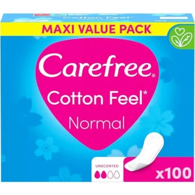 Abbildung von Carefree Slipeinlagen Cotton Feel Normal ohne Duft (100 Stück), 100% atmungsaktiv, verleihen ein Gefühl von Komfort, Trockenheit und Frische, Größe Normal, Vorratspack
