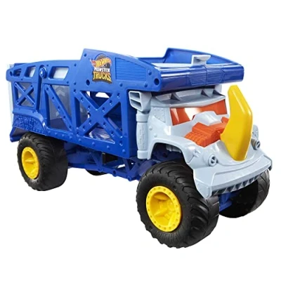 Abbildung von Hot Wheels Monster Trucks Transporter Nashorn Schlepper, Platz für 12 oder 32, Startrampe, Kinder ab 3 Jahren, HFB13