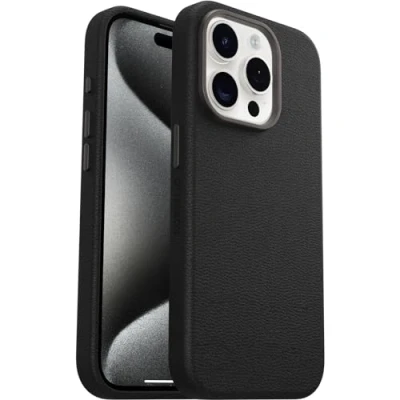 Abbildung von OtterBox Symmetry Series Cactus Leather MagSafe Hülle für iPhone 15 Pro, stoßfest, sturzsicher, dünne Schutzhülle, 3X mehr Stürze als nach Militärstandard, Schwarz