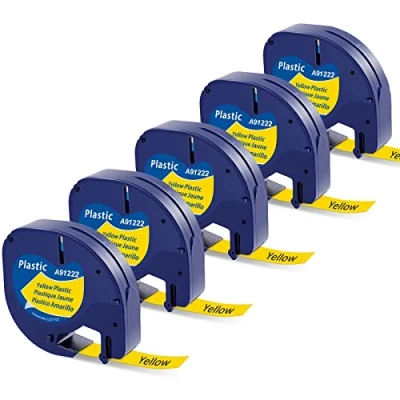 Abbildung von MarkField Kompatibel Schriftband für Dymo LetraTag Gelb Kunststoff Etikettenband, Schwarz auf Gelb, Yellow Etiketten LT100H LT100T, 12mm x 4m