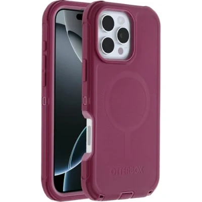 Abbildung von OtterBox Defender Series MagSafe Hülle für iPhone 16 Pro Max, stoßfest, sturzsicher, extrem robust, Schutzhülle, 7X getestet nach Militärstandard, Rot