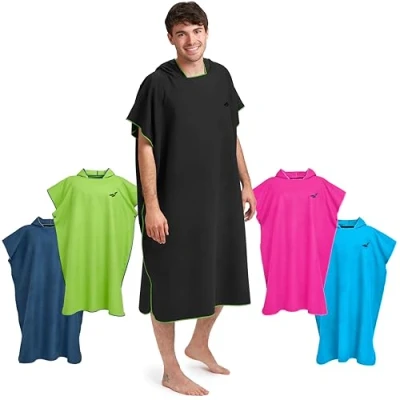Abbildung von Fit Flip Surf Poncho Mikrofaser Umkleidehilfe Strand Badeponcho für Erwachsene Handtuch schnelltrocknend Strandponcho Surfer Surfponchos Ultraleicht (Größe L, Schwarz/Grün)