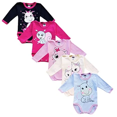 Abbildung von MEA Baby Unisex Langarm Body aus 100% Baumwolle im 5er Pack, mit Aufdruck, für Mädchen, Jungen (62, Mädchen 3)