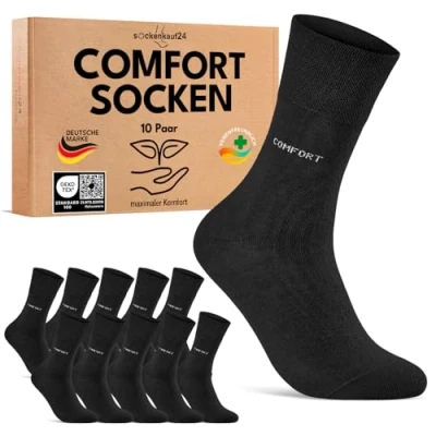 Abbildung von Comfort Socken ohne Gummibund &amp; Naht für Damen Herren (10 Paar) Gesundheitssocken Gummi mit Komfortbund 70209T (Schwarz 39 42)