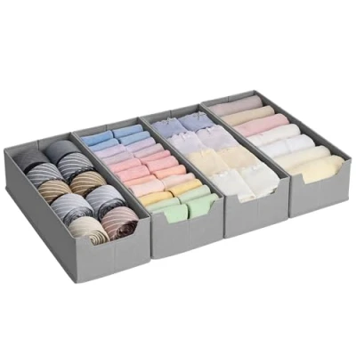 Abbildung von SONGMICS Unterwäsche Organizer 4er Set, Schubladen für IKEA HEMNES und MALM Kommoden, ohne Trennwände, Kleiderschrank faltbar, 40 x 16 10 cm Socken, taubengrau RUS012G01