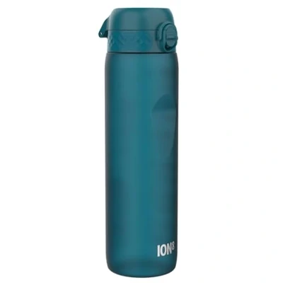 Abbildung von Ion8 1 Liter Trinkflasche mit Zeitmarkierungen, Auslaufsicher, Einhandöffnung, Sichere Verriegelung, Spülmaschinenfest, BPA frei, Tragegriff, Leicht zu Reinigen, Ideale für Fitnessstudio, Blaugrün