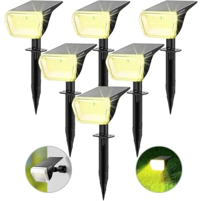 Abbildung von Linkind 60 Led Solarlampen für außen 800Lm, Ultra lange Leuchtdauer, Warmweiß Solar Gartenbeleuchtung mit intelligentem Entladealgorithmus, IP67 Spots Einfahrt, Vorgarten, 6 Stück