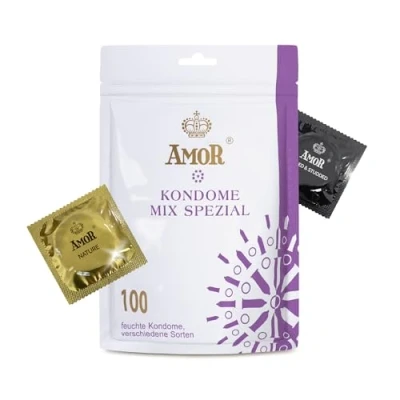 Abbildung von AMOR Premium Kondome Mix Special, Extra Vielfalt, Probierpaket, Ø 53/54 mm, 100 Stück