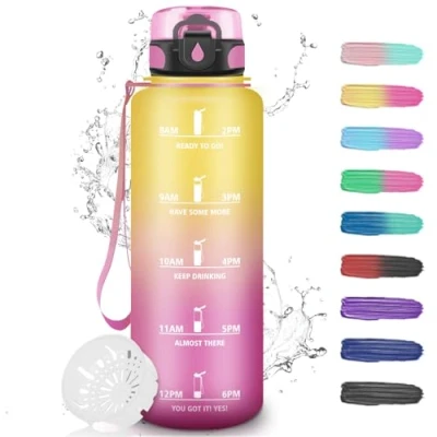 Abbildung von Trinkflasche, Wasserflasche 1.5 liter, Sport Trinkflasche mit Filter, Zeitmarkierung, Leicht zu Reinigen, Auslaufsicher, für Fitness, Outdoor, Yoga, Wandern