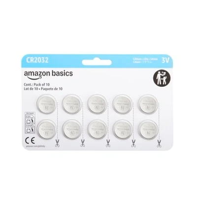 Abbildung von Amazon Basics CR2032 Lithium Knopfzellenbatterie, langlebige Leistung, frei von Quecksilber, 3 V, 10er Pack