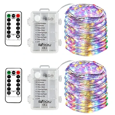 Abbildung von BXROIU 2 x50Leds Silbernedraht Micro Lichterkette Batteriebetrieb 8 Programm (Mehrfarbig)